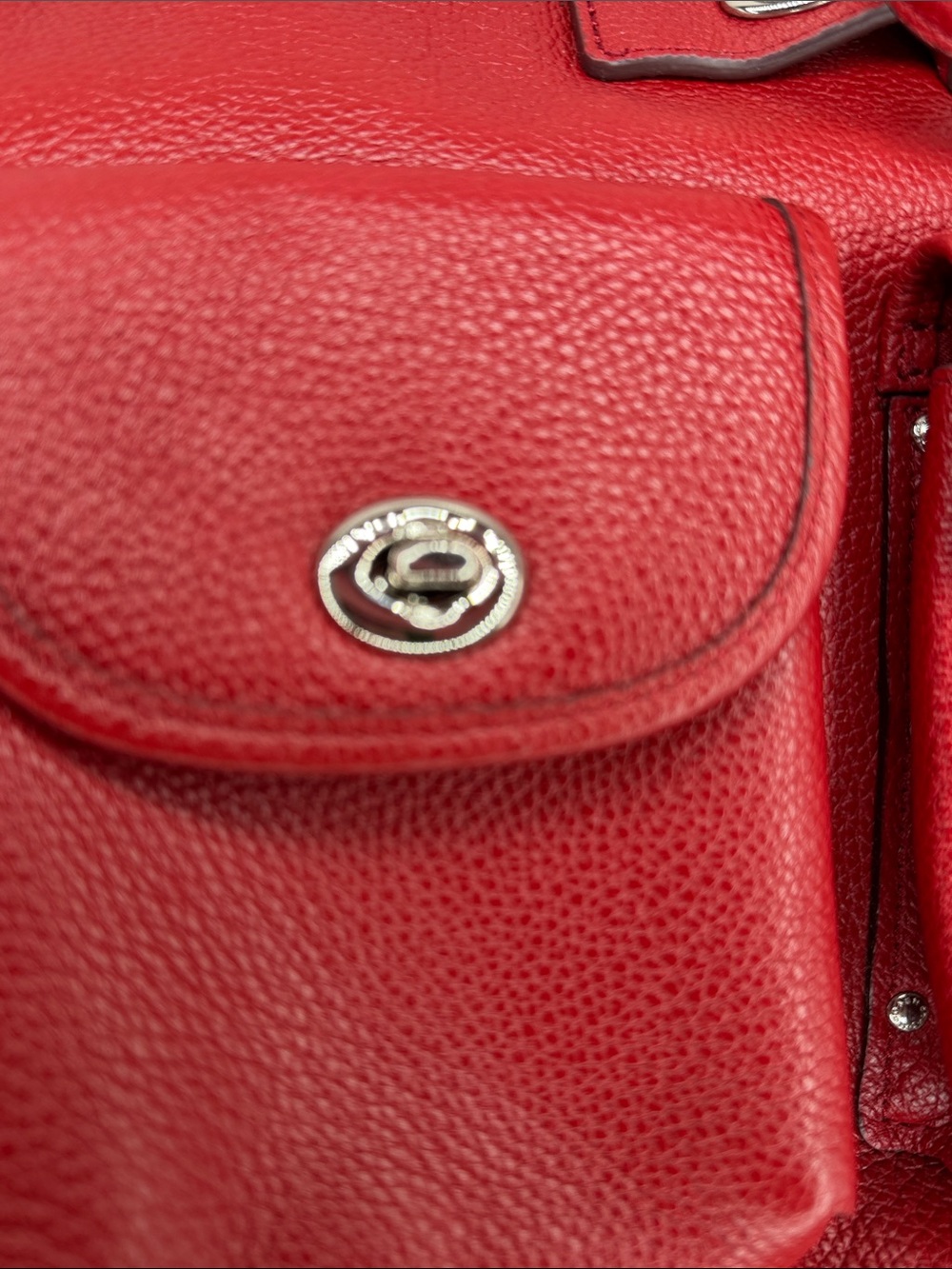 Coach Red Pebbled Leather Drawstring Backpack with Front Pockets - Picture 5 of 16